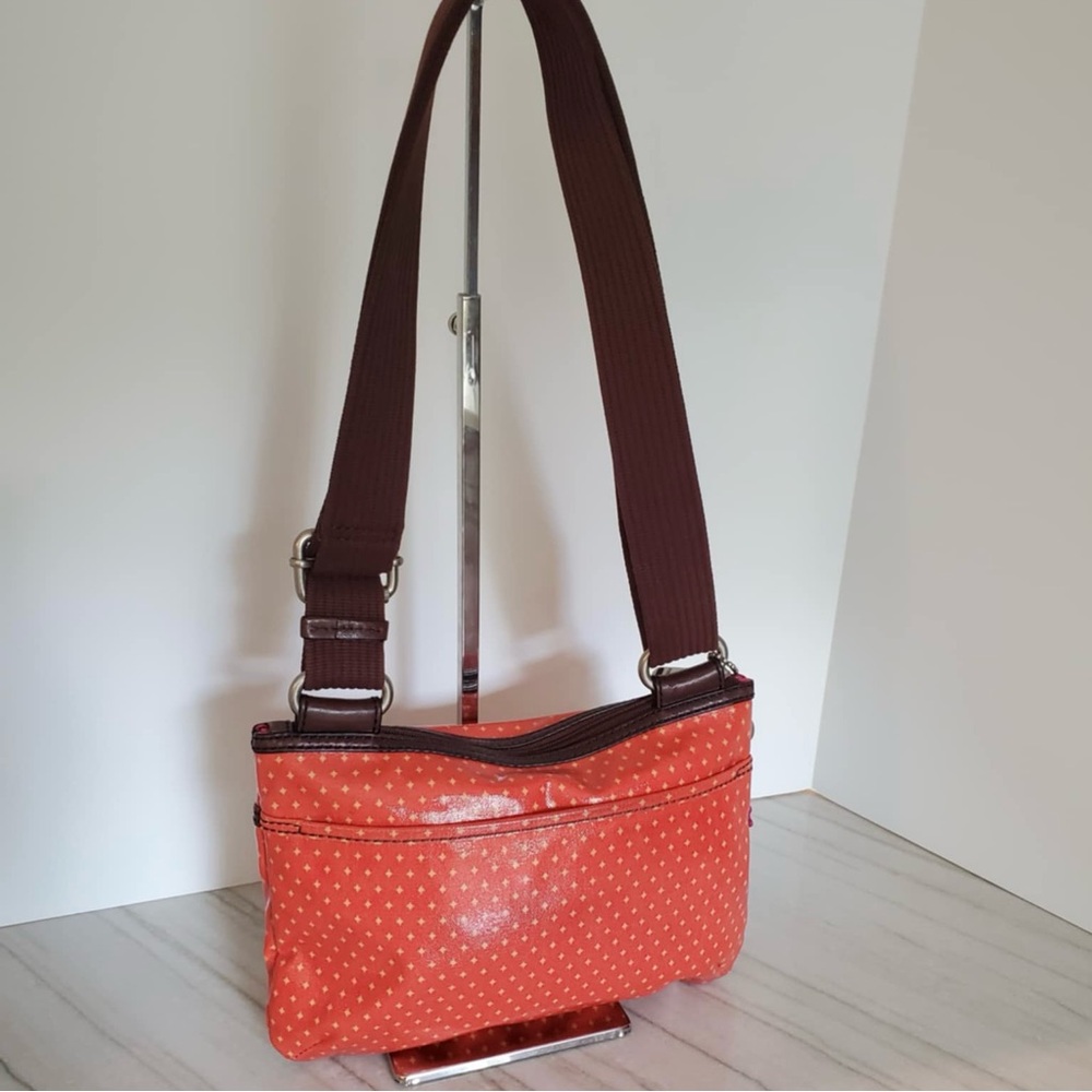 Fossil Key-Per Vintage Coated Orange Canvas Crossbody Bag Purse - Picture 7 of 11